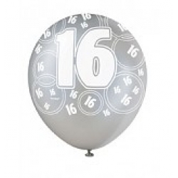 Helium Ballonnen "Bedrukt"; 16 Jaar (Zilver)